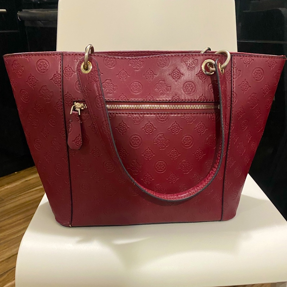 GUESS Kamryn Peony Debossed Logo Tote Bag Red - Picture 3 of 7
